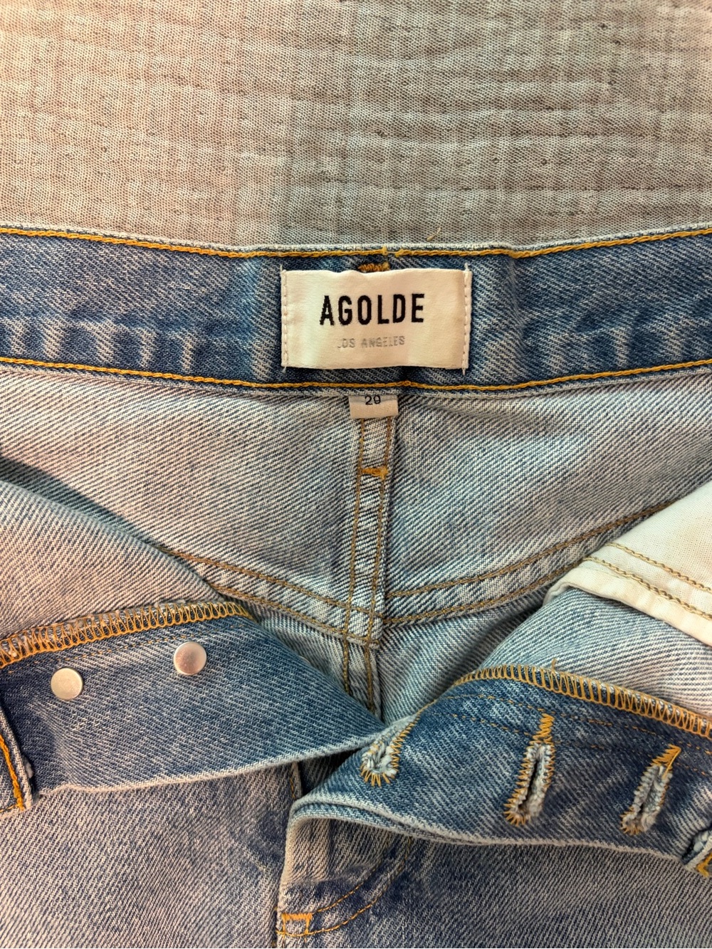Agolde Washed Light Blue Distressed High-Rise Denim Shorts - Picture 4 of 4